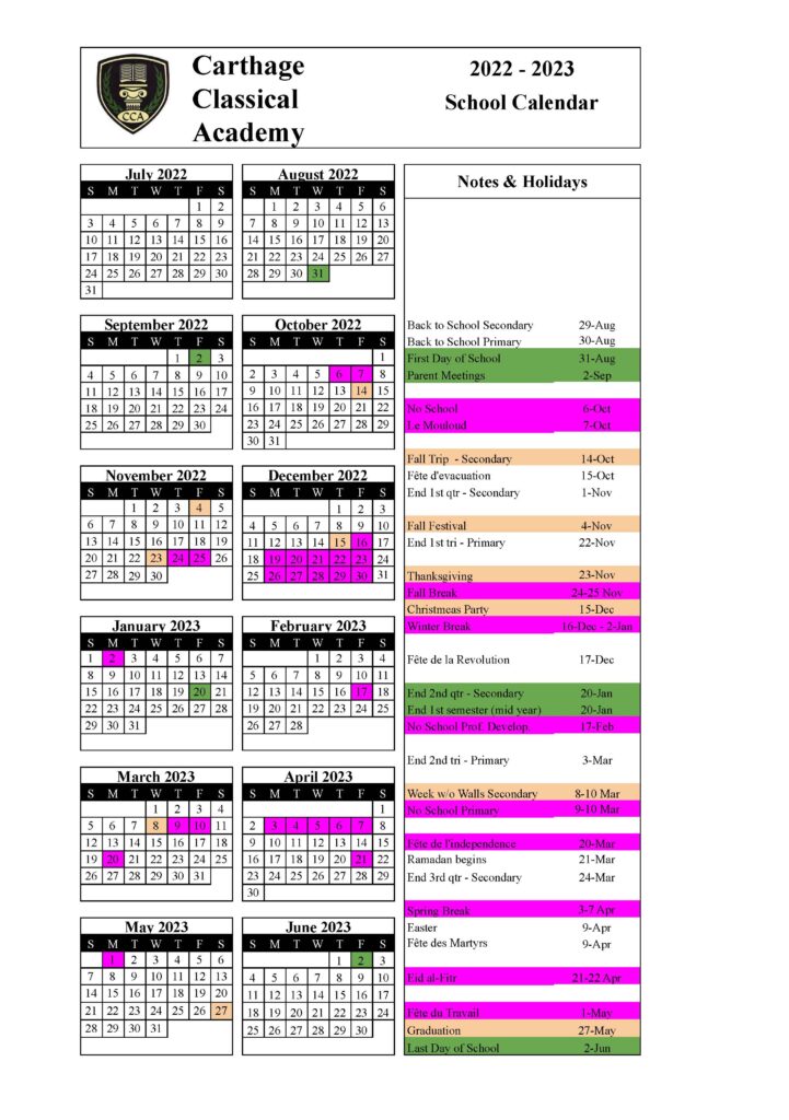 CCA School Calendar 2022-2023 – Master 05142022 | CCA