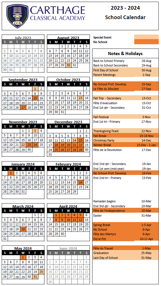 Calendar CCA