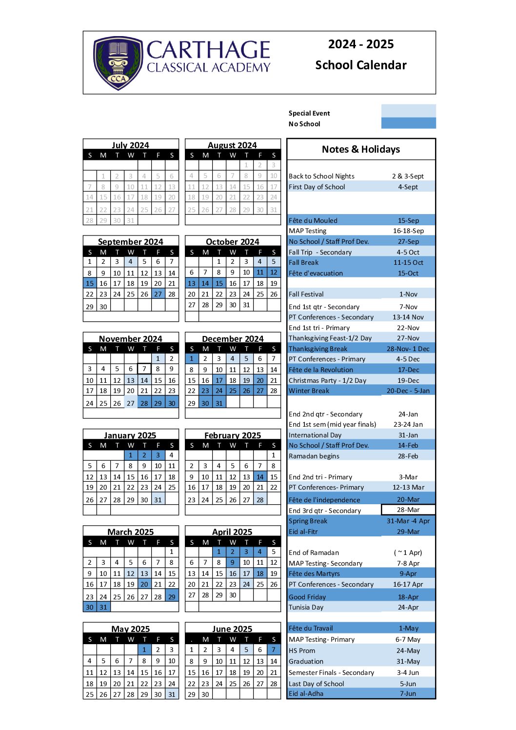 CCA 20242025 Calendar CCA